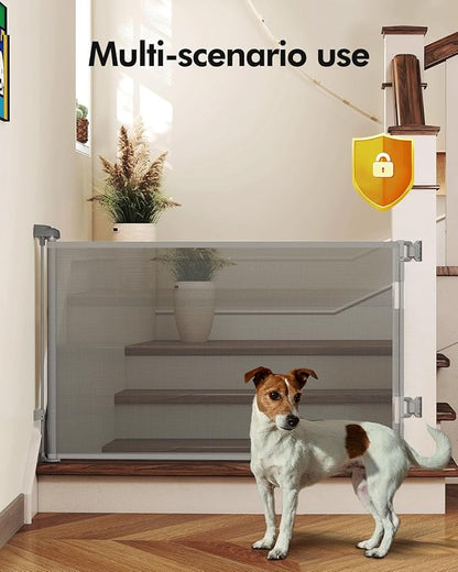 Retractable Baby Gates, Mesh Dog Gate for Doorways, 33.6" Tall, Expands to 71" Wide,Pet Safety Essential Fit for Baseboards, Wide Toddlers Gates for Hallways, Indoor & Outdoor,Grey