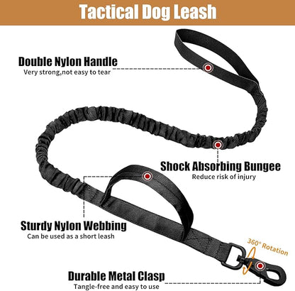 Tactical Dog Collar Leash Set, Adjustable Military Training Nylon Collar Dog Training with Control Handleand Metal Buckle, Dog Collar for Medium Large Dogs (Black,XL)