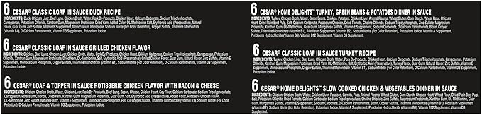 Cesar Classic Loaf in Sauce Adult Wet Dog Food Poultry Lovers Variety Pack with Real Chicken,Turkey or Duck,3.5 oz Easy Peel Trays,36 Count (Pack of 2)