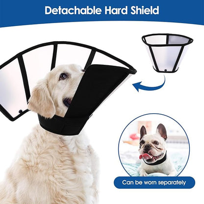 SUNFURA Dog Cone, Soft Cone for Dogs to Stop Licking, Transparent Pet Recovery Collar with Detachable Clear Shield, Neck E-Collar Alternative for Small Breeds, Black S