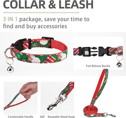 PUPTECK Adjustable Dog Harness Collar and Leash Set Step in No Pull Pet Harness for Small Medium Dogs Puppy and Cats Outdoor Walking Running, Soft Mesh Padded Reflective Vest Harnesses, Christmas, XXS