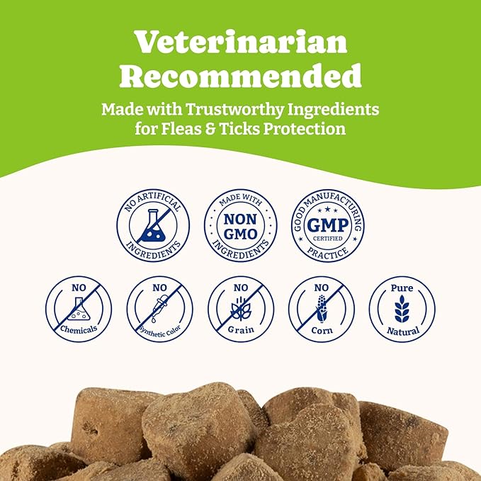 Flea & Tick Prevention for Dogs Chewables, YoYoBay Natural Dog Fleas and Ticks Control Supplement, Dogs Supplement, Natural Shield 5-in-1 Protection, Bacon & Sweet Potato Flavor, 180 Soft Chews