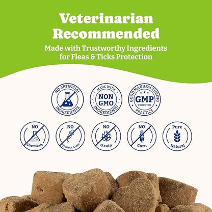 Flea & Tick Prevention for Dogs Chewables, YoYoBay Natural Dog Fleas and Ticks Control Supplement, Dogs Supplement, Natural Shield 5-in-1 Protection, Bacon & Sweet Potato Flavor, 180 Soft Chews