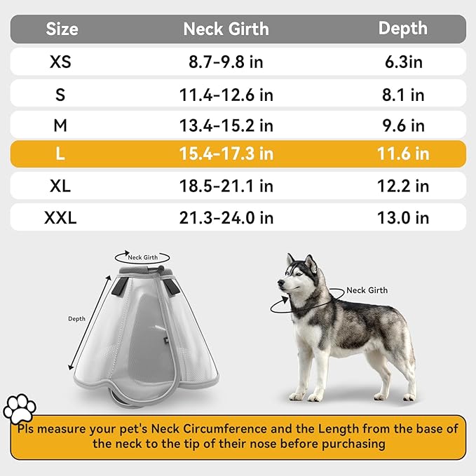 Upgraded Dog Cone Collar for Large Medium Dogs, Soft Dog Cone with Double-Layer Design, Adjustable Pet Recovery Collar for Dogs After Surgery, Elizabethan Collar (L, Grey)