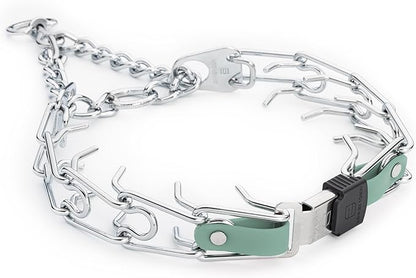Herm Sprenger Chrome Plated Steel Dog Collar with Quick Release ClicLock Buckle and Biothane Insert Training Collar for Dogs Made in Germany (Sage Green, 25in x 4.0mm(Neck Size up to21-22in))