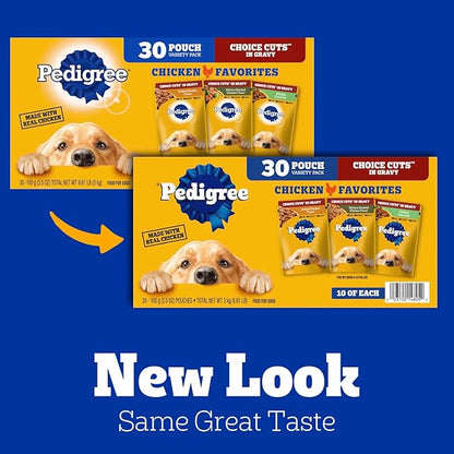 Pedigree Choice Cuts in Gravy Wet Dog Food, Adult Soft Wet Dog Food, Variety Pack, 3.5 oz. Pouches, 30 Count