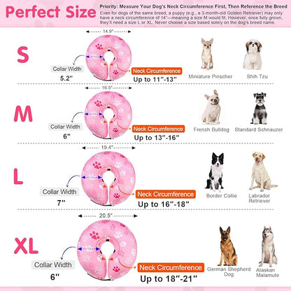 BEAUTYZOO Dog Cone Alternative After Surgery for Large Medium Small Dogs, Soft Inflatable Cone Collar for Dogs Cats, Pet Neck Donut E Collar Dog Recovery Collars to Stop Licking, Paw Pink, XL