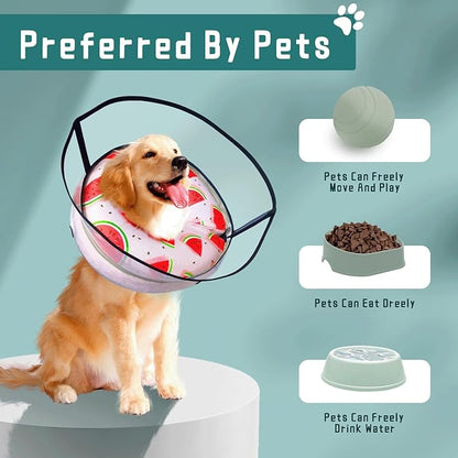 Ovatt PVC inflatable pet collar for small medium and large dogs after surgery ，Washable Dog Cone Collar w/Removable Hard Cone for Dogs After Surgery (Watermelon, L)