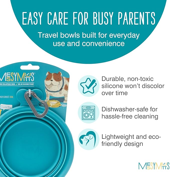 Messy Mutts Silicone Collapsible Bowl | Pet Travel Necessity | Portable Water or Food Dish | Pop Up Watering Bowl | Camping, Hiking, Walking Accessory | Small, 1.75 Cups | Blue