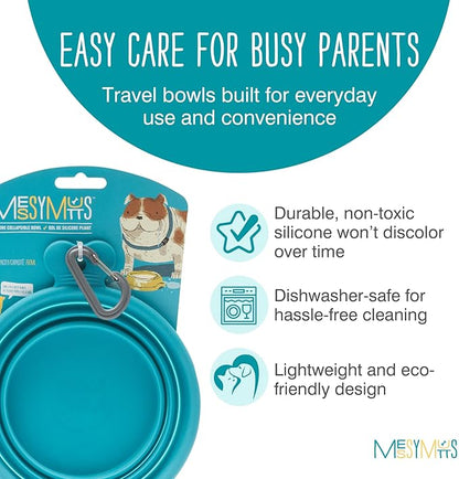 Messy Mutts Silicone Collapsible Bowl | Pet Travel Necessity | Portable Water or Food Dish | Pop Up Watering Bowl | Camping, Hiking, Walking Accessory | Small, 1.75 Cups | Blue