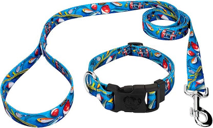 Country Brook Petz - Gone Fishin' Everyday Dog Collar and Leash - Sports and Athletics Collection Featuring Spirited Designs (5/8 Inch, Small)