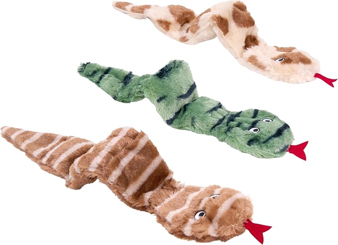 ZippyPaws Skinny Peltz - No Stuffing Dog Toy Pack to Keep Them Busy, for Medium and Large Dogs, Squeaky Pet Toys, Unstuffed Chew Toys, Soft Plush Variety Pack, Desert Snakes - 18"