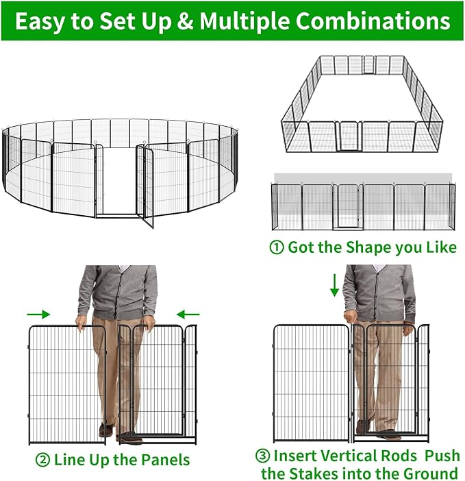 Kfvigoho Dog Playpen Outdoor Extra Wide 24 Piece Panels Heavy Duty Dog Fence 47" Height Anti-Rust with Doors Portable for RV Camping Yard, Total 63FT, 316 Sq.ft, Snowy Black