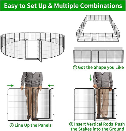 Kfvigoho Dog Playpen Outdoor Extra Wide 24 Piece Panels Heavy Duty Dog Fence 47" Height Anti-Rust with Doors Portable for RV Camping Yard, Total 63FT, 316 Sq.ft, Snowy Black