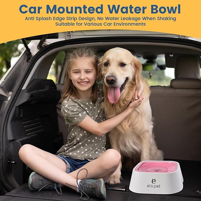 Dog Water Bowl no Spill, 35oz Slow Water Bowl for Dogs, BPA-Free, Anti-Splash & No-Slip Design, 1L Vehicle Carried Travel Spill Proof Pet Bowls, for Small Medium Cats and Pets. (Pink, 1L)