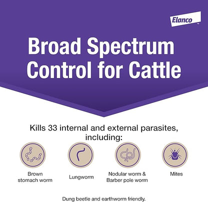 Elanco Cydectin Pour-On Cattle Parasiticide | Treats Worms, Flies, Lice, Grubs, and Mites | 2.5L Dewormer