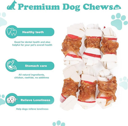 Dog Treats Chicken Wrapped Rawhide Bones for Small Dog Treats Puppy Chews Snacks Promotes Healthy Chewing Chicken Wrapped Knot 2.5" 0.5lb