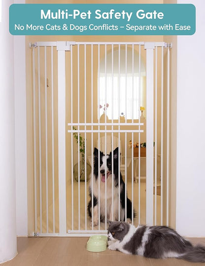 No Pawblems 55" Extra Tall Pet Gate for Cat/Dog, 29-40" Wide Auto Close Tall Dog Gate, 1.37" Ultra Narrow Spacing, NO Drilling Pressure Mounted for Doorways/Hallways, White