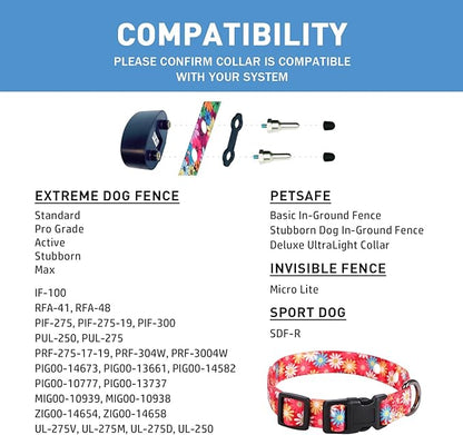 Rhea Rose 3/4 Inch Replacement Collar Strap Shock Collar with 2 Holes, Compatible with Nearly All Brands and Models of Underground Electric Dog Fences and Training Collars, Red Daisy