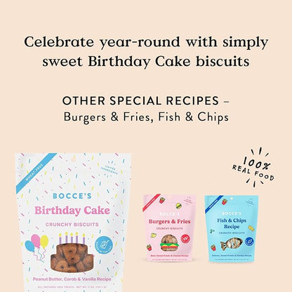 Bocce's Bakery Birthday Cake Treats for Dogs - Special Edition Wheat-Free Dog Treats, Made with Real Ingredients, Baked in The USA, All-Natural Peanut Butter Vanilla Biscuits, 5 oz