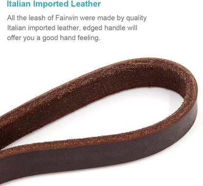 FAIRWIN Leather Dog Leash 6 Foot - Dog Training Leash Heavy Duty Dog Lead for Large Medium Small Dogs (M - 6 ft x 5/8 inch, Reddish Brown)