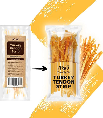 iPaw Turkey Tendons for Dogs, Single Protein, Hypoallergenic, All Natural Human Grade Puppy Chew, Rawhide Alternative Dog Treats, 1 Pack Strip (Large)