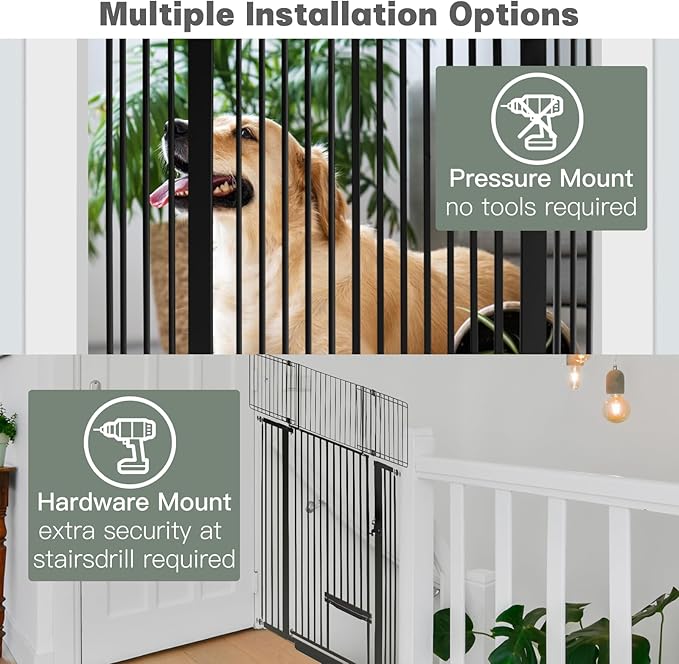 SHYUJAJIE 71 Inch Extra Tall Pet Gate with Small Cat Door, 29.55"-40.55" Adjustable Wide Dog Gate, Tall Cats Gates for Doorway, Stairs, House(Black)
