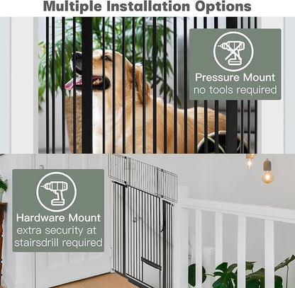SHYUJAJIE 71 Inch Extra Tall Pet Gate with Small Cat Door, 29.55"-40.55" Adjustable Wide Dog Gate, Tall Cats Gates for Doorway, Stairs, House(Black)