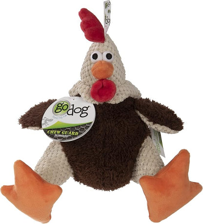 goDog, Checkers Fat Rooster, Squeaker Dog Toy, Chew Resistant, Durable Plush, Soft, Tough, Reinforced Seams, Brown, Large