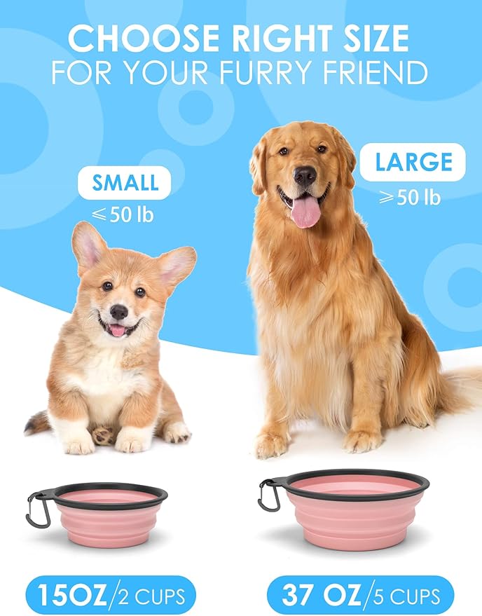 Aonkey Collapsible Dog Bowls with Bottle Carrier, 2 Pack Travel Dog Water Bowl Upgraded Carabiner, One-piece Molded Rim No Fall Off or Crack, Foldable Silicone Portable for Pets Walking Hiking 15oz