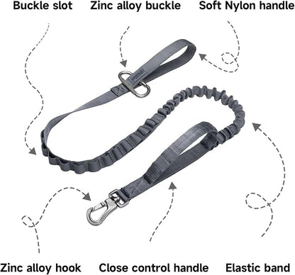 EXCELLENT ELITE SPANKER Tactical Bungee Dog Leash Military Adjustable Dog Leash Quick Release Elastic Leads Rope with 2 Control Handle（Grey