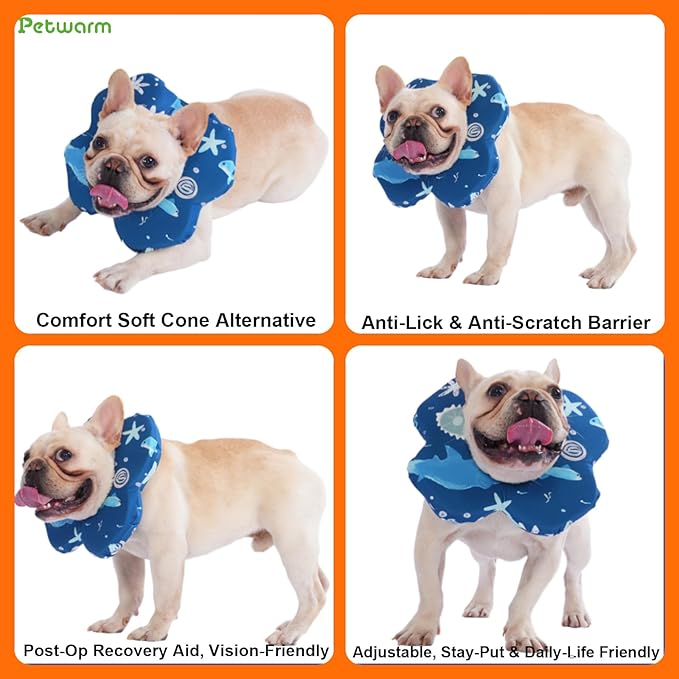 PetWarm Dog Recovery Collar, Recovery Collar for Dogs, Lightweight Soft Flower Design, Comfortable Neck Protector Helps Discourage Licking, Post-Visit Protective Collars, Animal Print, Blue, S