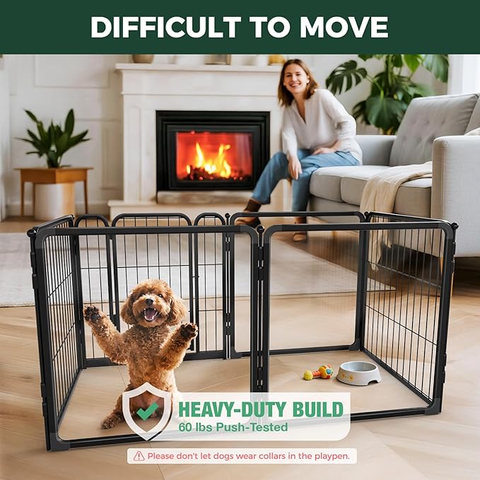 FXW AuraSpace Pro Acrylic & Wire Mesh Indoor Dog Playpen, 24" Height 6 Panels Metal Dog Pen for Puppies & Small Dogs, Black│Patented