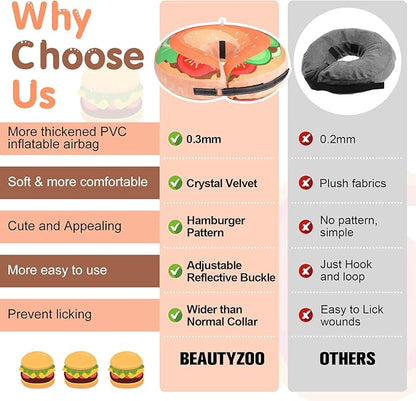 BEAUTYZOO Dog Cone Alternative After Surgery for Large Medium Small Dogs, Soft Inflatable Cone Collar for Dogs Cats, Dog Neck Donut E Collar Dogs Recovery Collar to Stop Licking, Brown Burger, XL