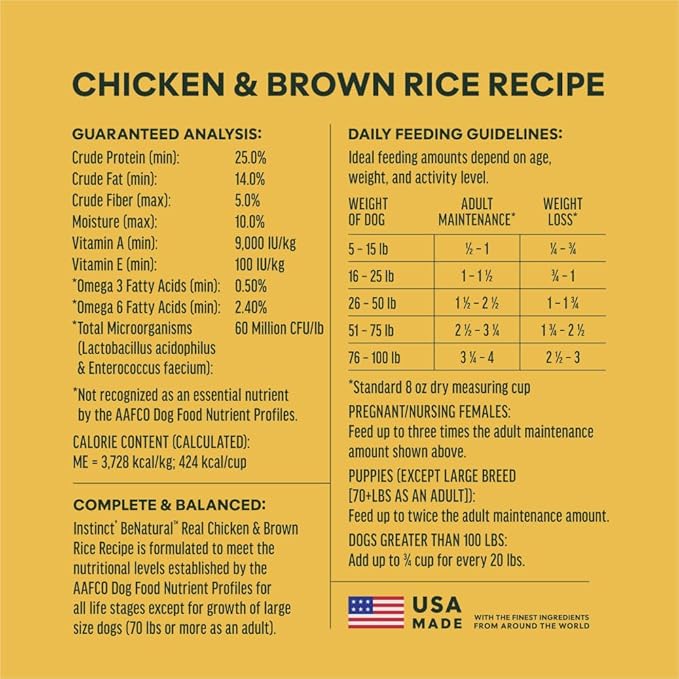 Instinct BeNatural, Natural Dry Dog Food, Raw Coated Kibble, Whole Grain - Real Chicken & Brown Rice, 25 lb. Bag