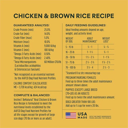 Instinct BeNatural, Natural Dry Dog Food, Raw Coated Kibble, Whole Grain - Real Chicken & Brown Rice, 25 lb. Bag
