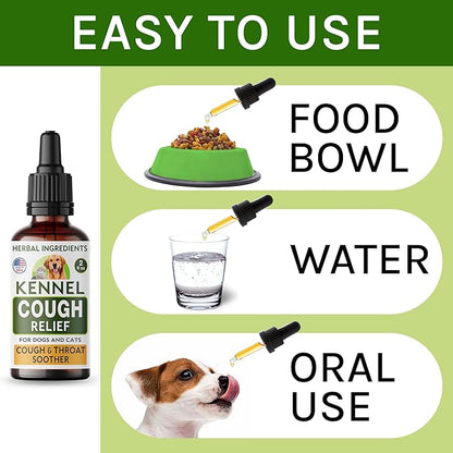 Kennel Cough Treatment for Dogs & Cats - Collapsed Trachea & Cat Asthma Support - Dog Cough Suppressant - Liquid Throat Soother - Dry, Wet & Barky Pet Cough Relief for All Breeds - Made in USA - 2 Oz