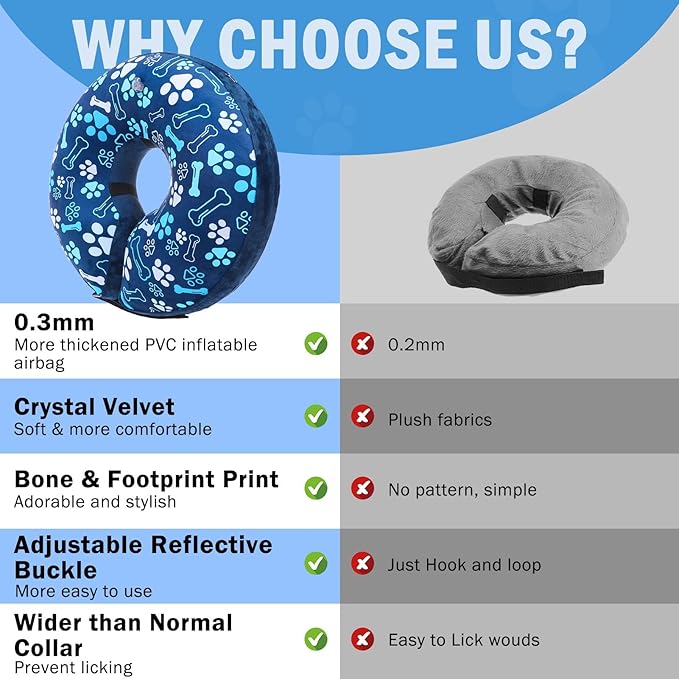 SCENEREAL Dog Cone Alternative After Surgery Donut Collar, Soft Pet Recovery Pillow Collar for Medium Large Dogs, Inflatable Adjustable Neck Collars to Prevent Licking, Bone and Paw Print E-Collars