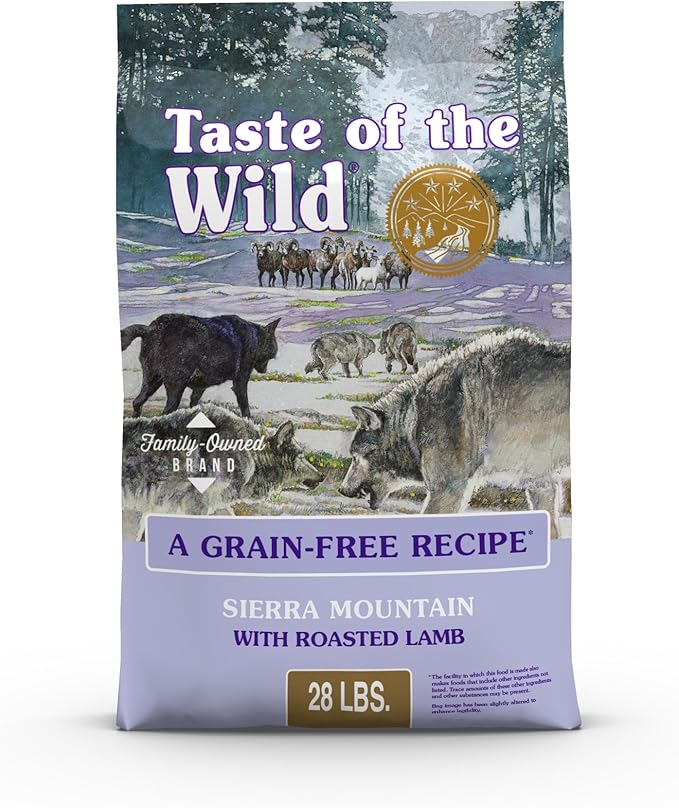 Taste of the Wild Sierra Mountain Grain-Free Canine Recipe with Roasted Lamb Dry Dog Food for All Life Stages, Made with High Protein from Real Lamb and Guaranteed Nutrients and Probiotics 28lb