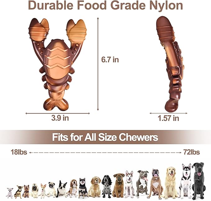 NEZIN Dog Chew Toys, Indestructible Dog Toys for Aggressive Chewers, Tough Dog Toys, Durable Dog Chew Toys for Large Medium Breed, Interactive Dog Toys with Real Beef Flavor (Lobster)