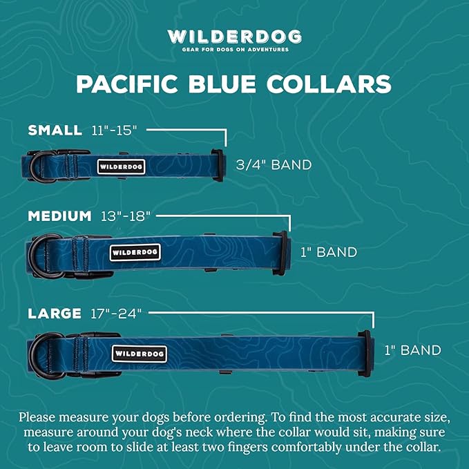 Wilderdog Waterproof Dog Collar - Repels Water & Dirt - Small 11"-15" - Pacific Blue