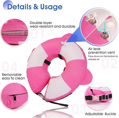 Inflatable Recovery Dog Collar -Lightweight Adjustable,Protective Donut Cone After Surgery for Wound Healing,Prevent from Biting or Scratching,Waterproof & Easy to Clean (Pink,L)