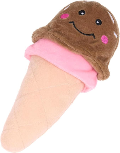 ZippyPaws NomNomz - Dog Squeaky Toys to Keep Them Busy, Funny Food Plush for Small & Medium Dogs, Cute Stuffed Puppy Toy, Pet Products, Gift for Dogs of All Breeds, Soft and Cuddly - Ice Cream