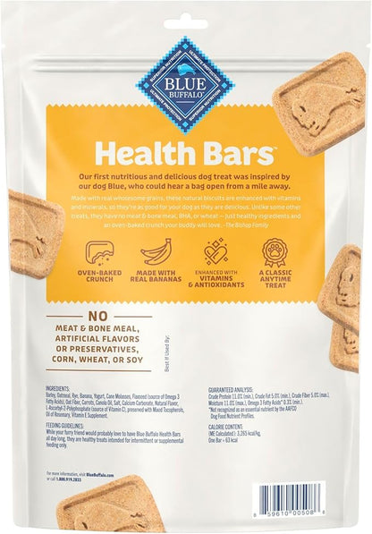 Blue Buffalo Health Bars Crunchy Dog Biscuits, Oven-Baked Dog Treats Made with Natural Ingredients, Bananas & Yogurt, 16-oz Bag