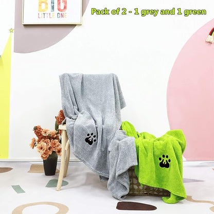 Dogvingpk Extra Large Dog Towel - Pack of 2 - Super Absorbent Soft Microfiber Pet Bath Grooming Towels for Drying Dogs and Other Pets (XL-55" * 36", Green and Gery)