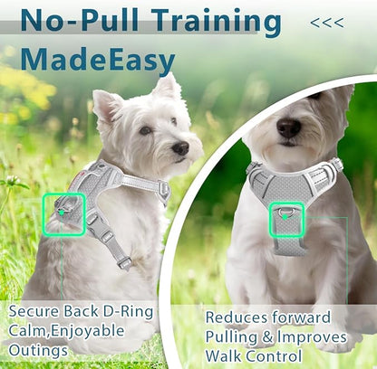 BARKBAY Dog Harness No Pull with ID Tag Pocket - Heavy Duty, Reflective, Easy Control for Large Dogs(Grey,S)