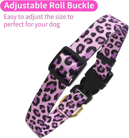 QQPETS Adjustable Soft Dog Collar: Print Flower Pink Multicolor Cute Patterns for XS Small Medium Large Pet Girl Boy Puppy Walking Running Training