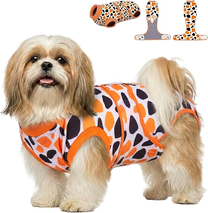 PetWarm Dog Spay Recovery Suit, Recovery Suit for Female Male Dogs, Dog Onesie After Surgey Spay Neuter Professional Pet Abdominal Wounds Bandages, Leopard Pattern, Orange, XS