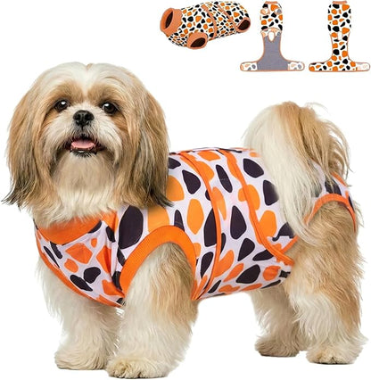 PetWarm Dog Spay Recovery Suit, Recovery Suit for Female Male Dogs, Dog Onesie After Surgey Spay Neuter Professional Pet Abdominal Wounds Bandages, Leopard Pattern, Orange, XS