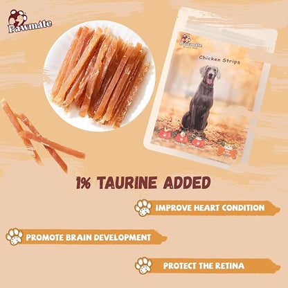 Pawmate Chicken Jerky Strips Dog Treats, Natural Dehydrated Chicken Snacks w/Taurine, Soft & Chewy Training Treats for Small Medium Large Dogs, Rawhide-Free, Grain-Free, 10.6 oz
